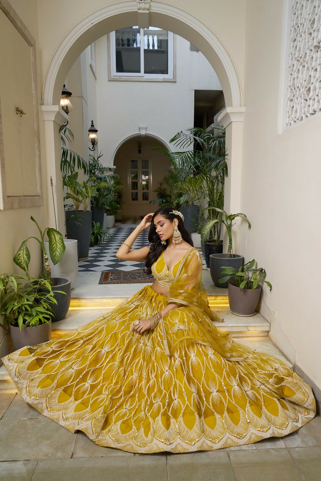 Eilara Glamorous Mustard Yellow Butterfly Net With Tone To Tone Thread And Sequence Embroidered Work Lehenga Choli For Wedding