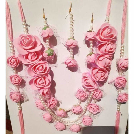 MS Fashion India Muskan Pink Flower Jewelry Set