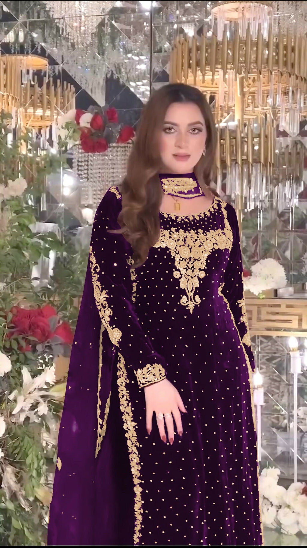Joban Fashion Purple Velvet Sequence Embroidery Work Kurta Set - Distacart