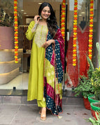 The52 Lemons Women's Gorgeous Embroidered Viscose Chanderi Fabric Straight Kurta Pant with Dupatta Set - Distacart