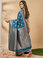 Shree Shyam Fashion Teal Blue Silk Blend Saree - Distacart