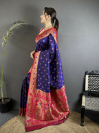 Joban Fashion Royal Blue Intricate Motifs Soft Silk Banarasi Saree