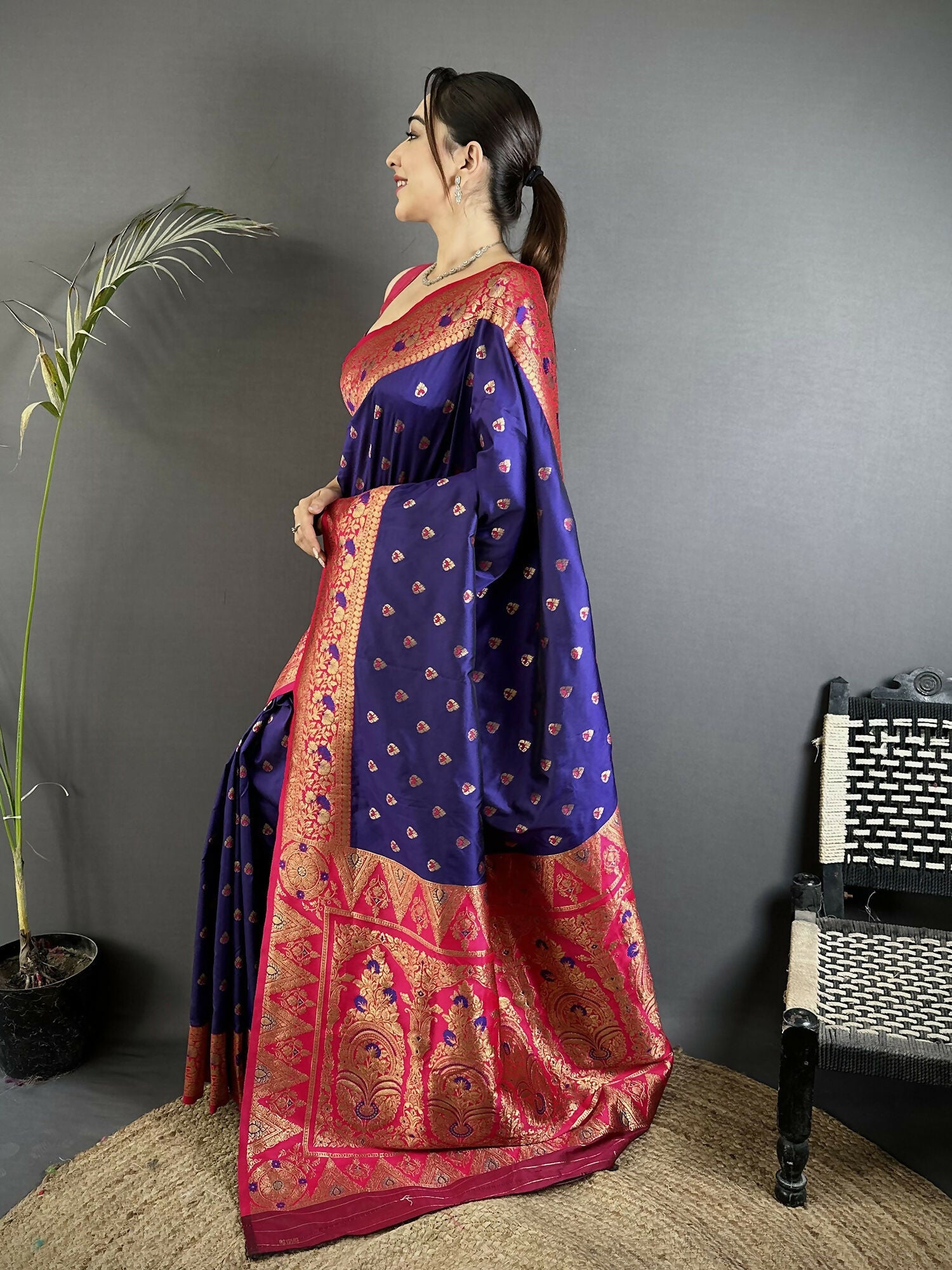 Joban Fashion Royal Blue Intricate Motifs Soft Silk Banarasi Saree