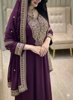 Teeya Creation Wine Color Faux Georgette Embroidery Work Long Party Wear Gown - Distacart