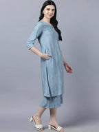 Myshka Stylish Grey Viscose 3/4 Sleeve Women's Kurta Palazzo Set - Distacart