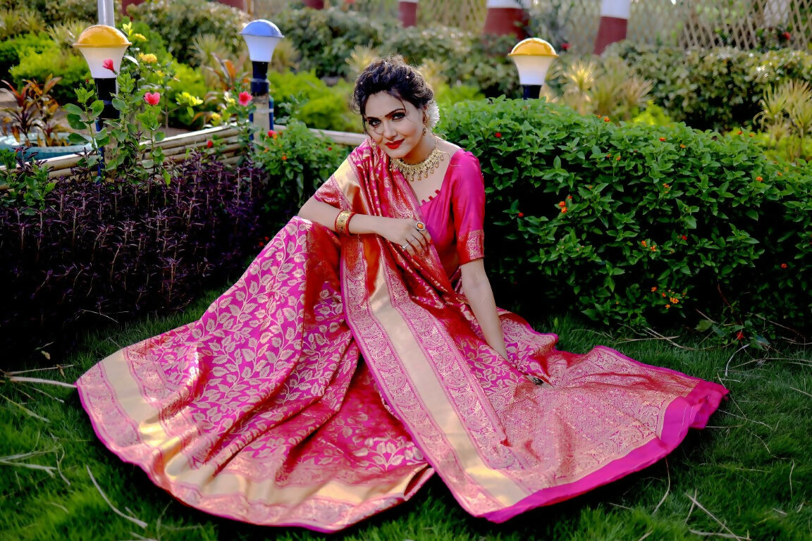 Partywear Designer Pink Banarasi Silk Fancy Saree - Starwalk