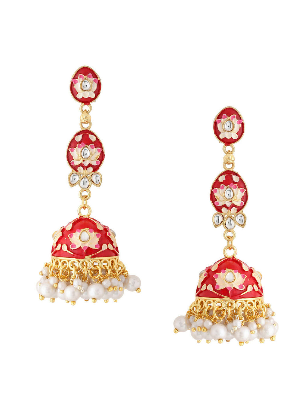 NVR Women Gold Plated Red Kundan Jhumkas Earrings - Distacart
