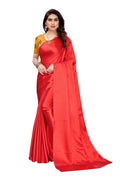 Vamika Plain Red Satin Saree (SATIN GLORY RED)