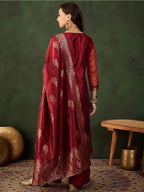 Sangria Woven Design Kurta & Palazzo With Dupatta