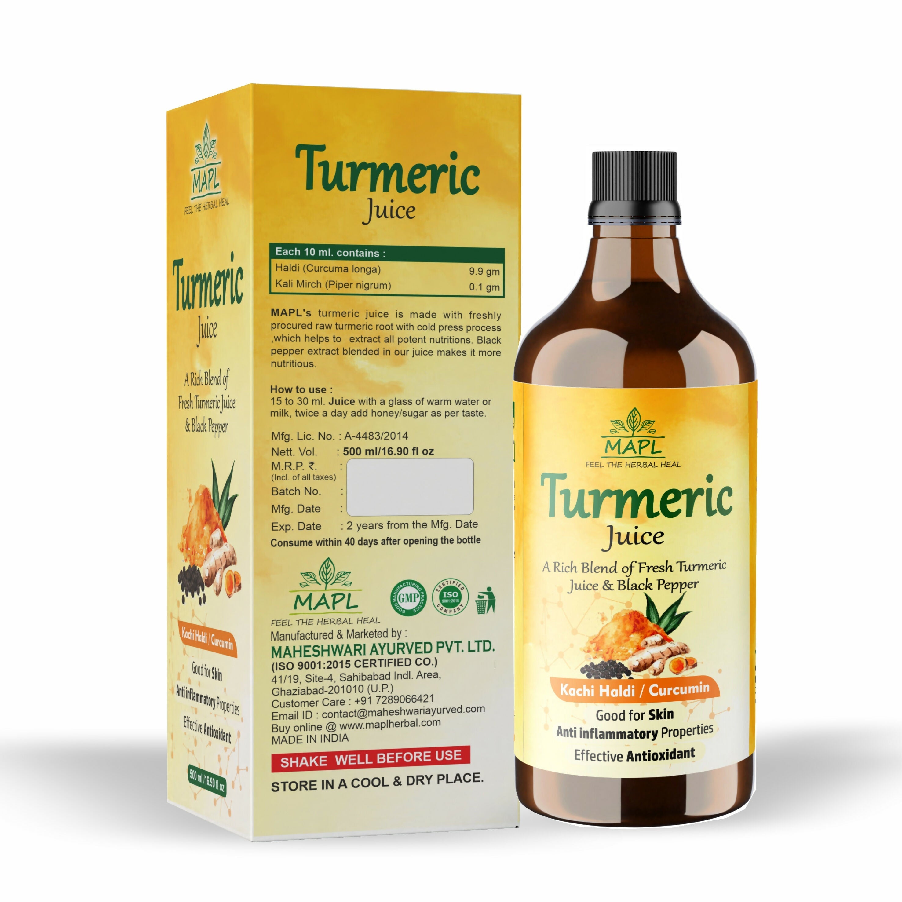 MAPL Cold-Pressed Turmeric & Balck Pepper Juice