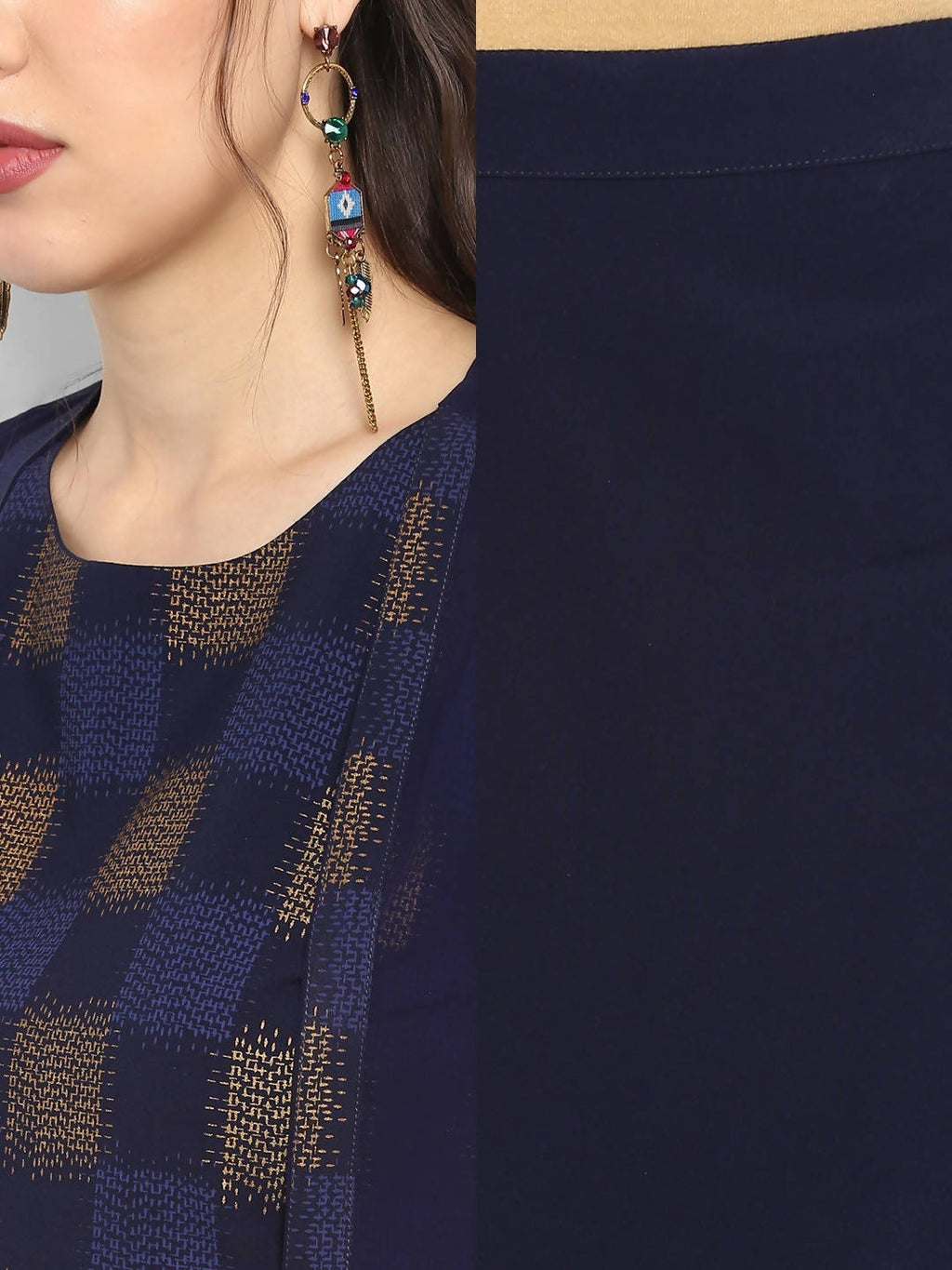 Janasya Navy Blue Printed Top with Palazzos - Distacart