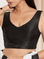 Joban Fashion Black Mulberry Silk Padded Blouse With Round Neck Sleeveless - Distacart