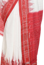 Vamika Sambalpuri Ikat Cotton Plane Kumbha White & Red Saree - Distacart