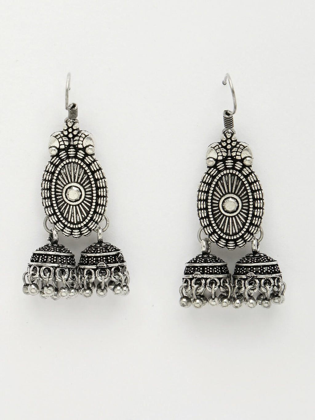 NVR Women's Silver-Plated Choke Oxidized Necklace with Jhumka Earrings