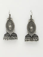 NVR Women's Silver-Plated Choke Oxidized Necklace with Jhumka Earrings