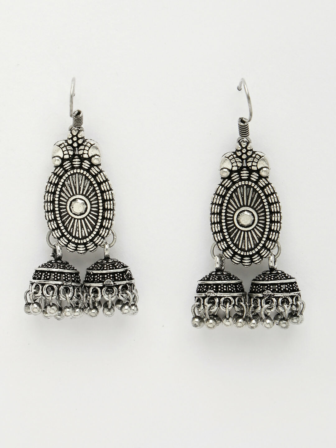 NVR Women's Silver-Plated Choke Oxidized Necklace with Jhumka Earrings