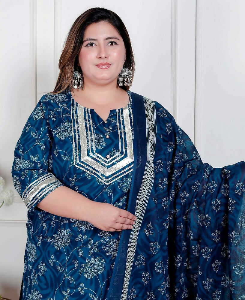 Miravan Plus Size Women'S Gota Patti Cotton Kurta Paired With Palazzo And Dupatta - Distacart