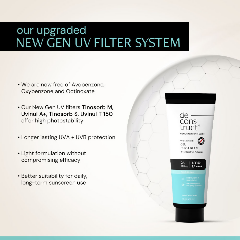 Deconstruct Oats & Ceramide Gel Sunscreen In Vivo Tested SPF 50 PA+++ - Distacart