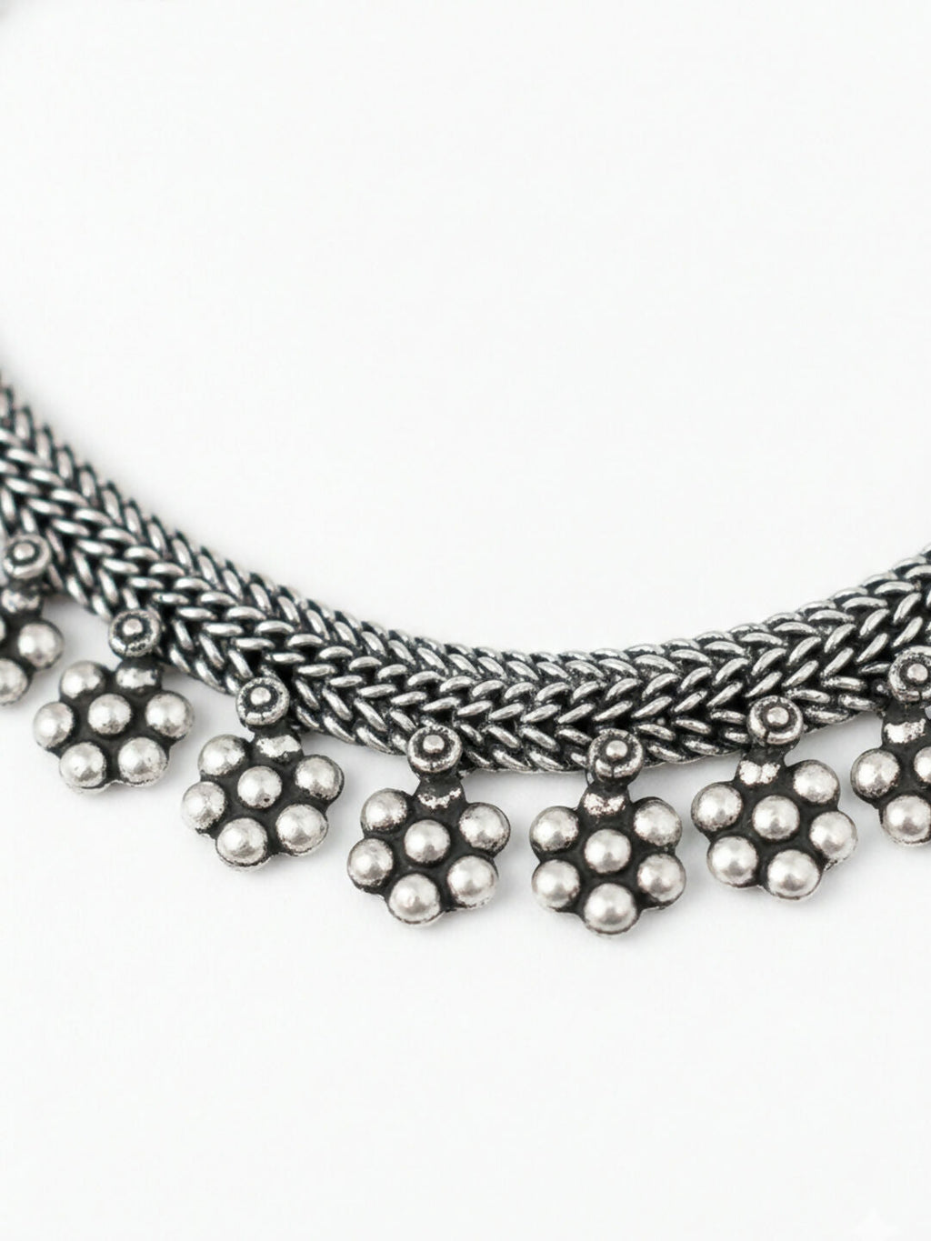 NVR Women Oxidised Silver Beaded Necklace