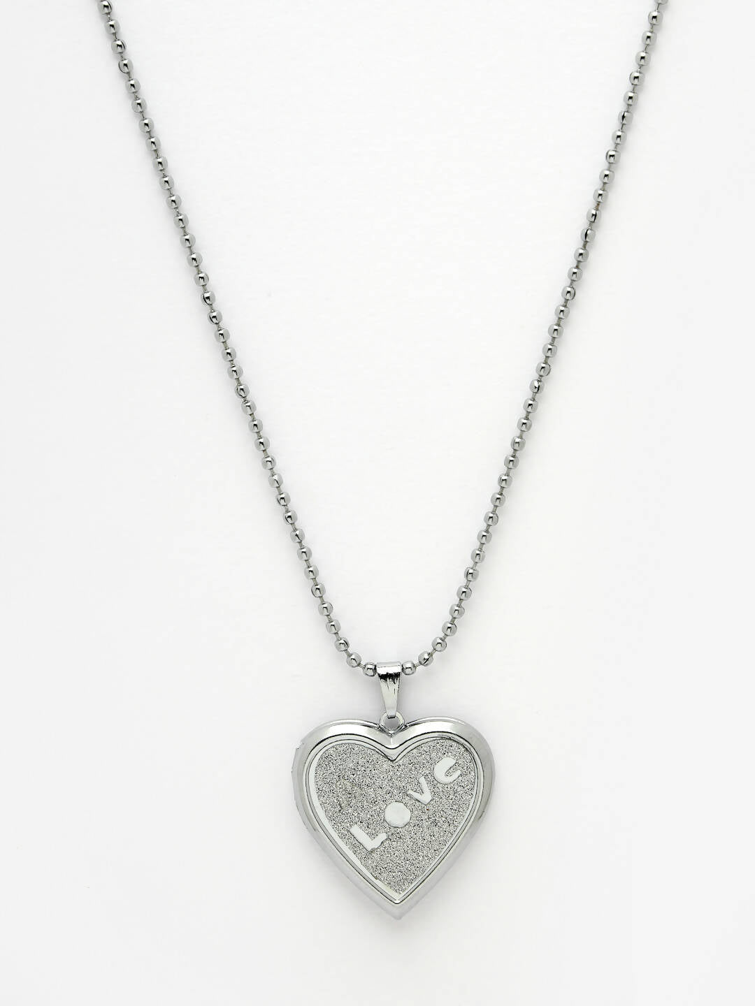 NVR Men Silver Plated Heart Shaped Pendent With Picture Frame And Chain