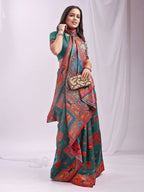 Shree Shyam Fashion Vastraloom Rama Green Linen Cotton Saree
