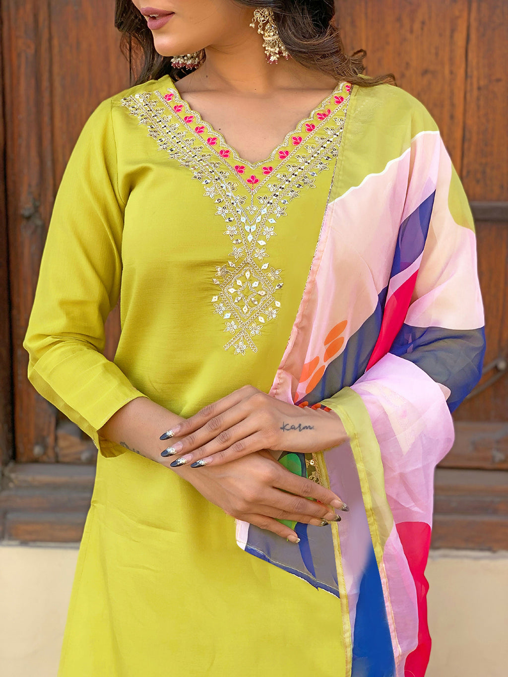 Partywear Designer Viscose Lemon Stitched Suit With Dupatta - Tanisha