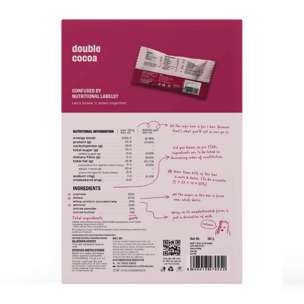 The Whole Truth Protein Bars - Double Cocoa - Distacart