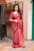 Red Silk Blend Ethnic Motifs Saree with Unstitched Blouse - A2M