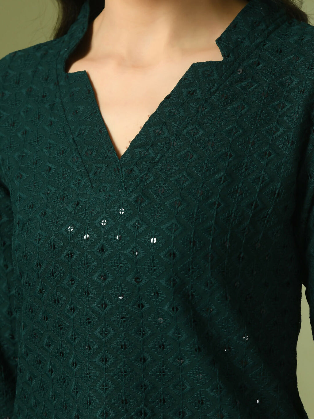 Myshka Women's Green Embellished Cotton Regular Party Tunic