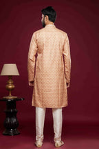 Raivat Ethnic Art Silk Digital Print Pintux Work Kurta Pajama In Peach Colour