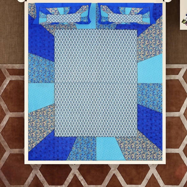 Vamika Printed Cotton Blue & Multicolor Bedsheet With Pillow Covers (LEOC_CHOK_B)