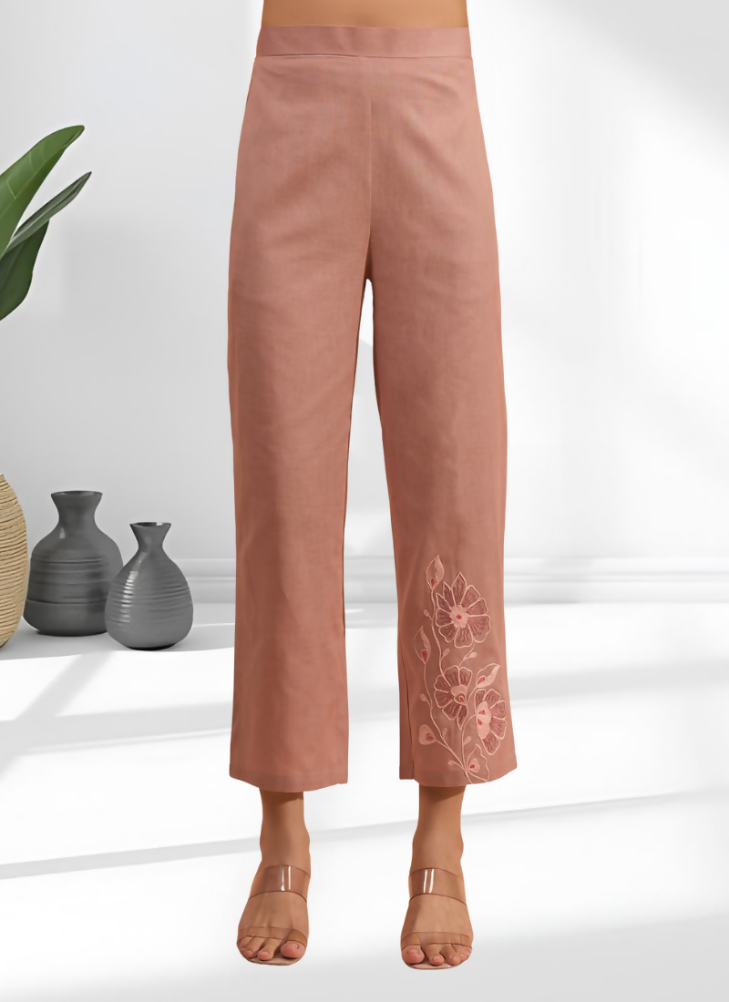 Joban Fashion Powder Pink Cotton, Linen Embroidered Readymade Cord Set - Distacart