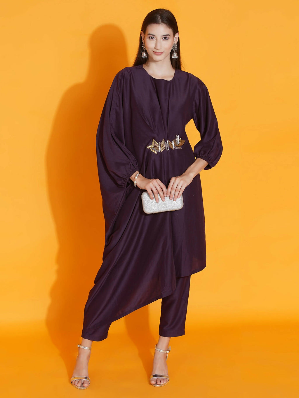 Women Republic Purple Fusion Style Kurta With Hand Embellishment And Pants - Distacart