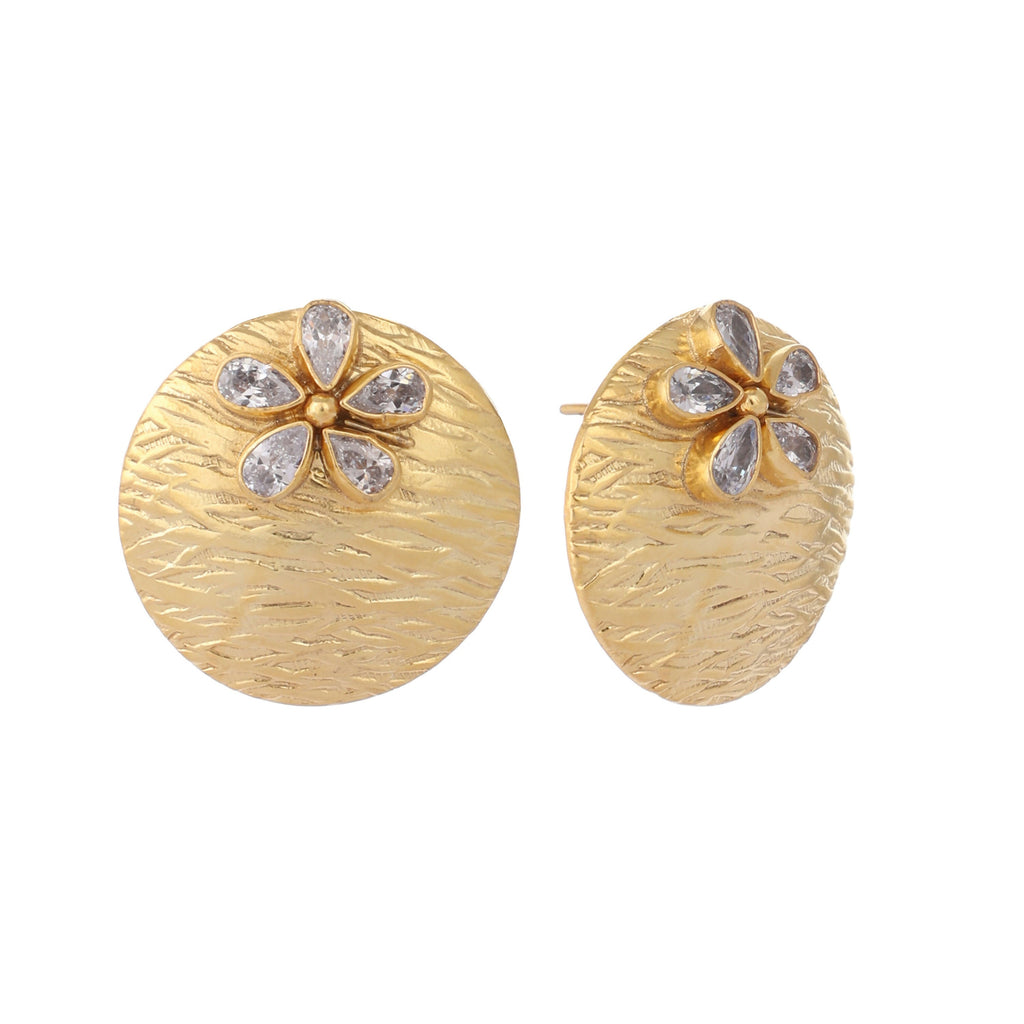 Nuyug 22K Gold-Plated Floral Motif Stud Earrings - Distacart