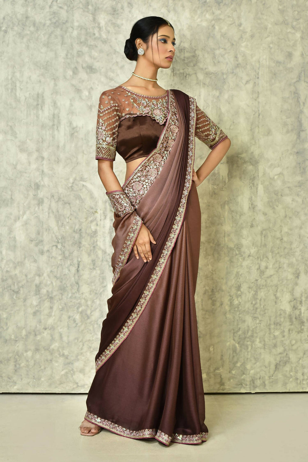 Brown Silk Plain Saree with Blouse Piece - Purvi
