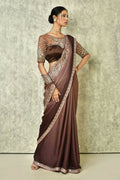 Brown Silk Plain Saree with Blouse Piece - Purvi
