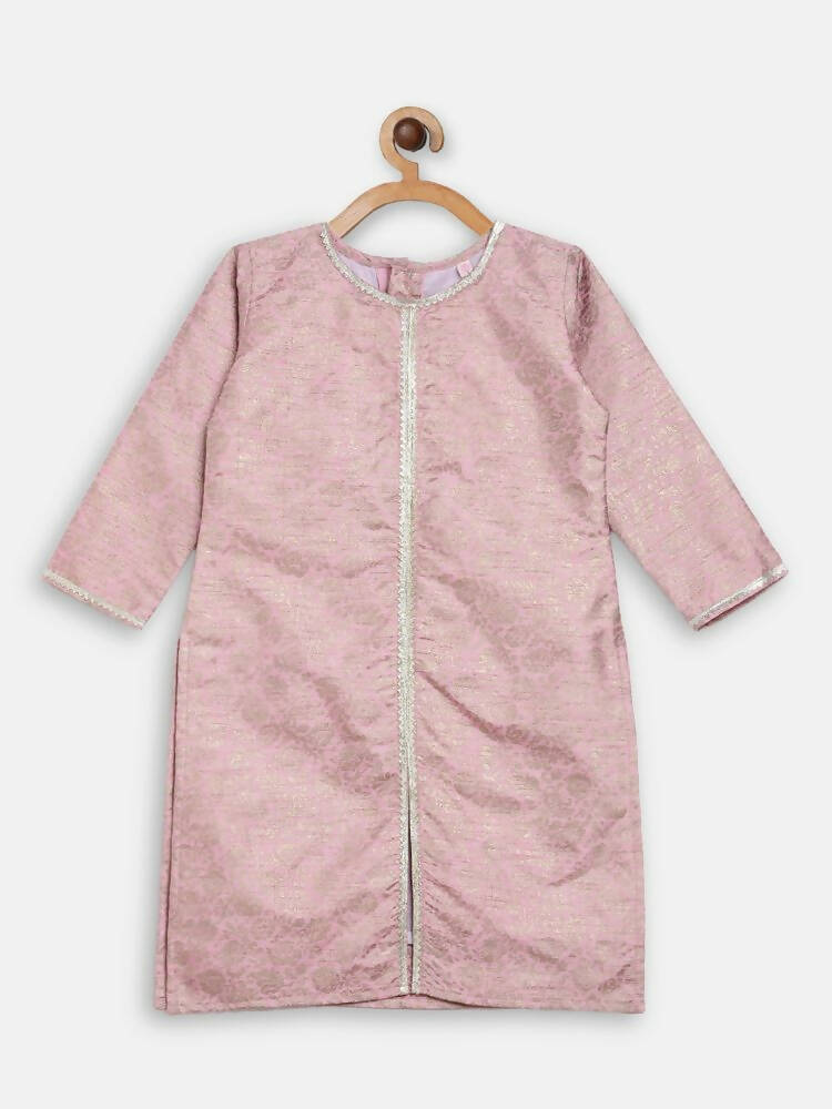 Ahalyaa Pink Poly Silk Straight Kids Kurta Palazzo Set For Girls