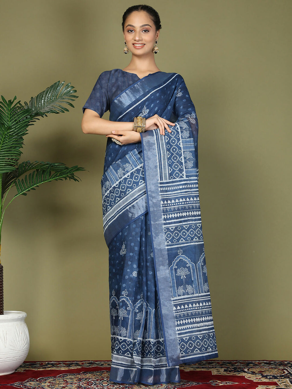 Shree Shyam Fashion Cotton Blue Saree - Distacart