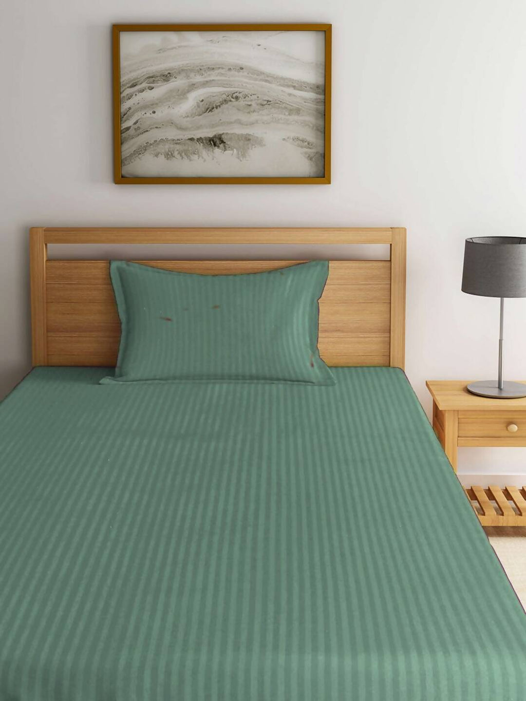 KLOTTHE Green Striped 210 TC Bedsheet with Pillow Covers - Distacart