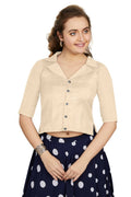 Aastha Fashion Women's Women's Off White Art Silk Button Readymade Blouse