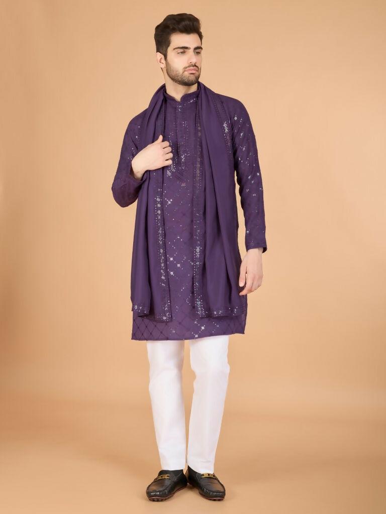 Vastranavya Dusty Purple Exclusive Festival Wear Viscose Silk Thread & Sequence Embroidered Work Kurta with Dupatta