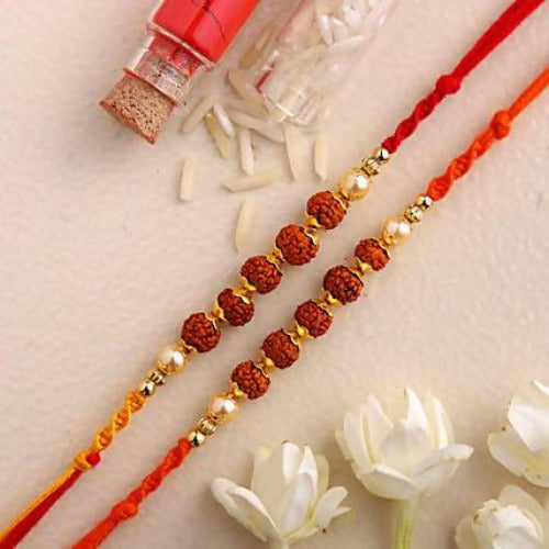 Set of 2 Rudraksha Rakhi and Chocolate Combo