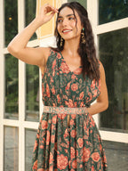 Janasya Green Georgette Floral Kurta & Bottom