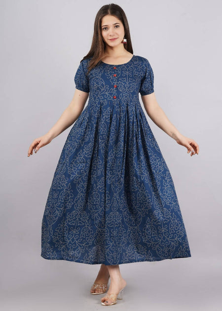 Vamika Blue Cotton Printed Party Wear/Casual Wear Kurti