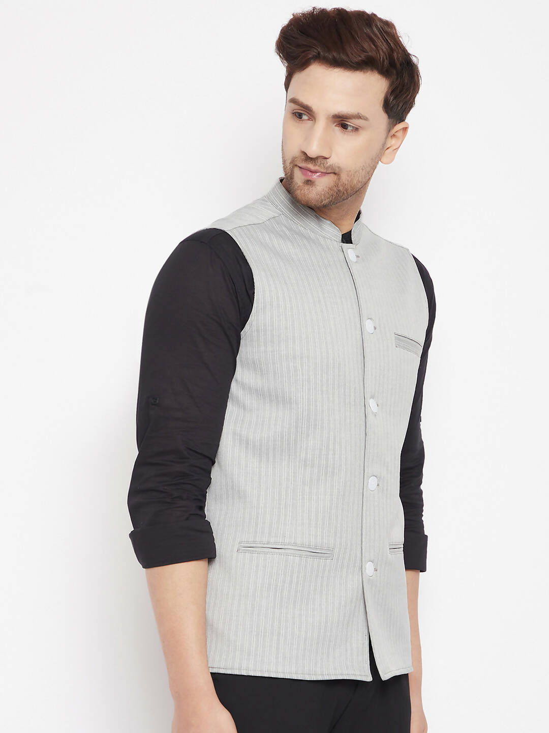 Even Apparels Grey Merino Men Woven Nehru Jacket BF681 - Distacart