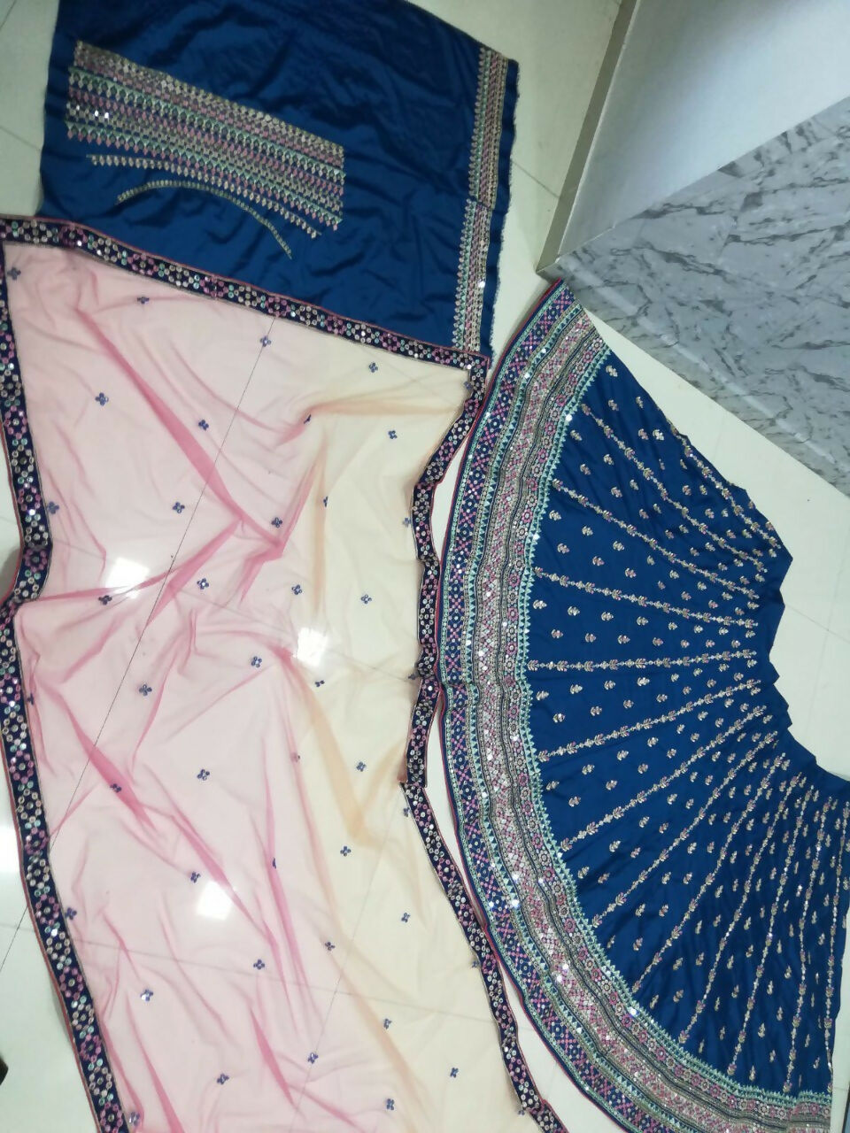 Jyoti Fashion Gorgeous Blue Sequins with Thread & Zari Embroidery Chinon Lehenga Choli with Dupatta
