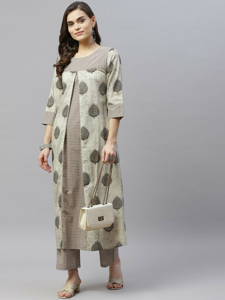 Miravan Women's Pure Cotton Printed A-Line Kurta And Palazzo