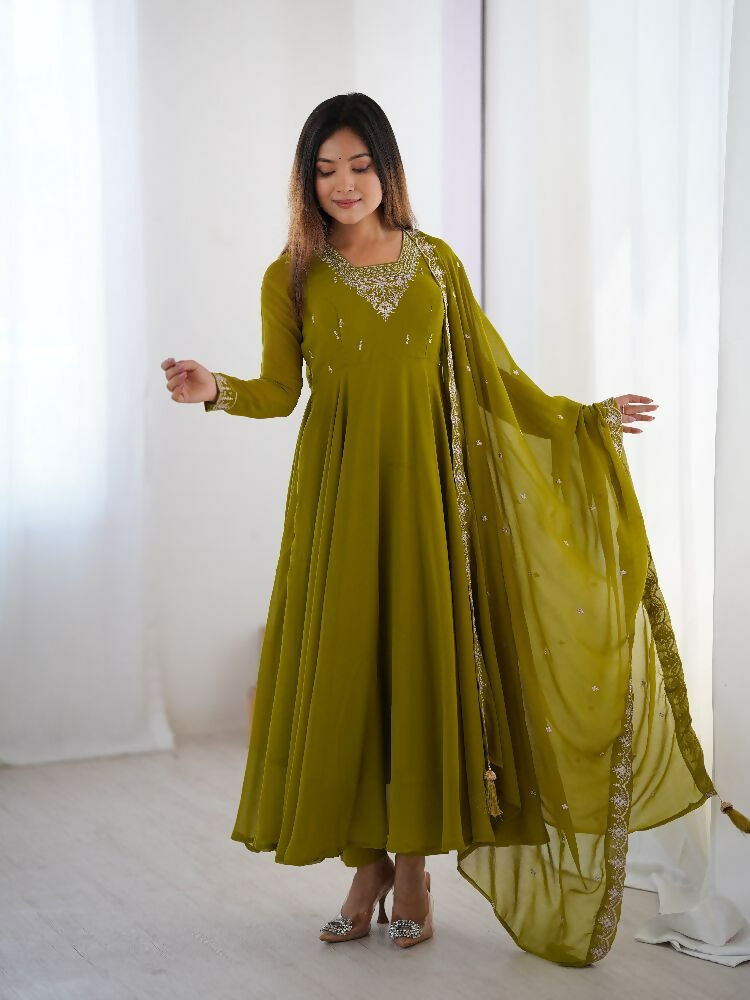 Joban Fashion Mehndi Kurta Set Georgette Sequence Embroidery Work - Distacart