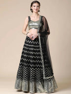 Jyoti Fashion Black Sequence with Thread Zari Embroidery Georgette Lehenga Choli with Dupatta