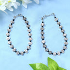 Mominos Fashion Kamal Johar Oxidised Silver Black Beads Anklets